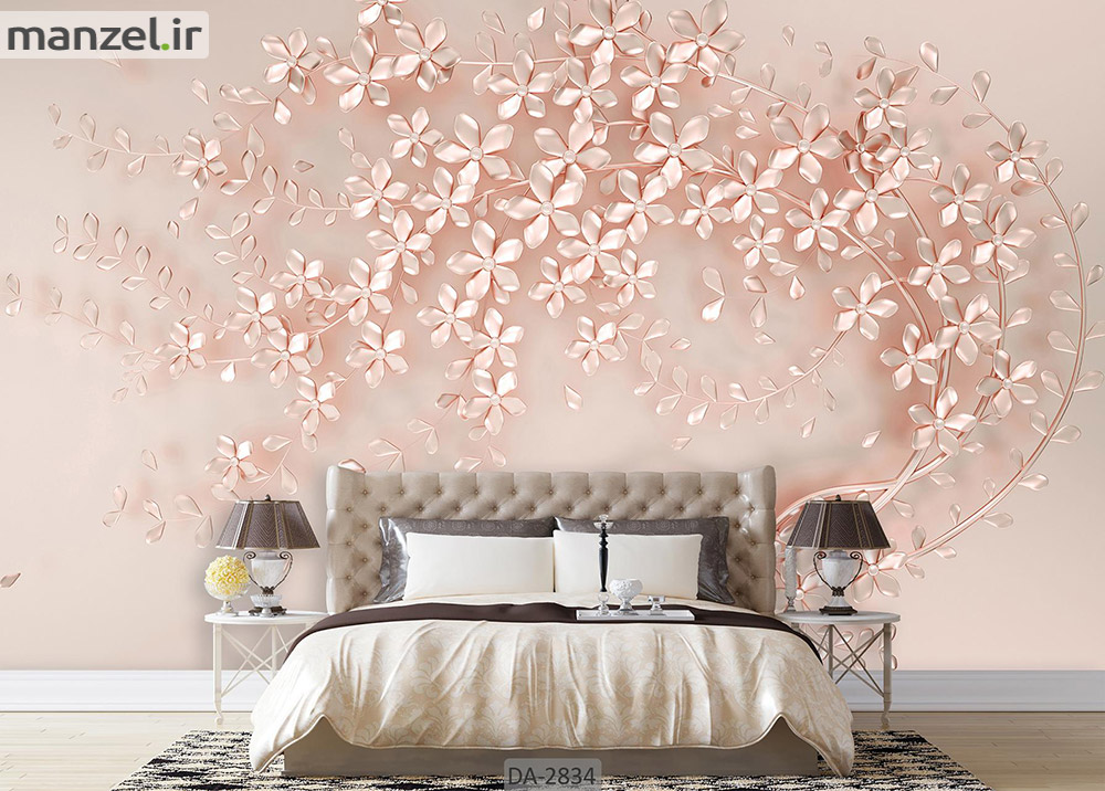 کاغذ دیواری سه بعدی گل ریز برای اتاق خواب کد 2834