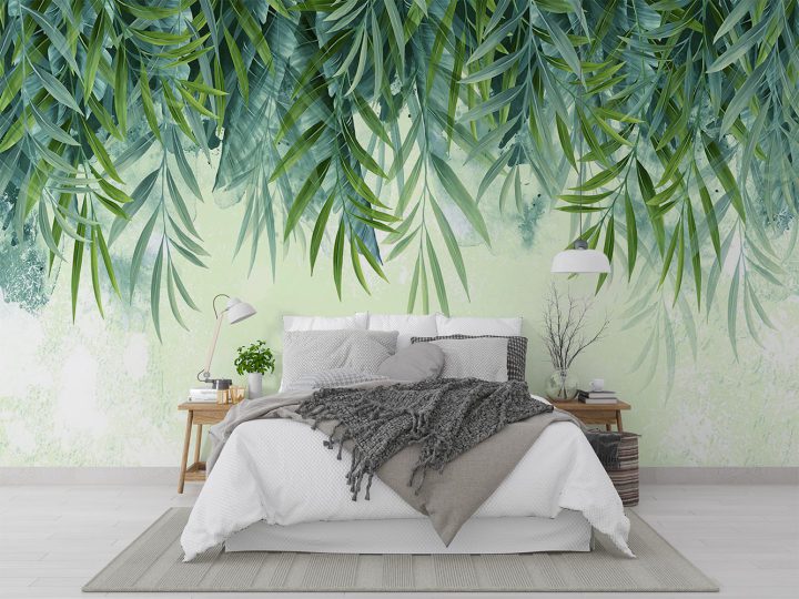کاغذ دیواری طرح برگ سبز رنگ M10057700 اتاق خواب