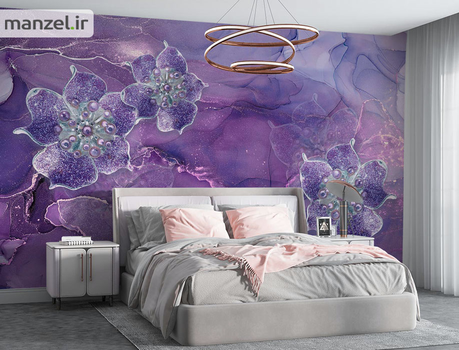 کاغذ دیواری اتاق خواب گلدار سه بعدی جدید